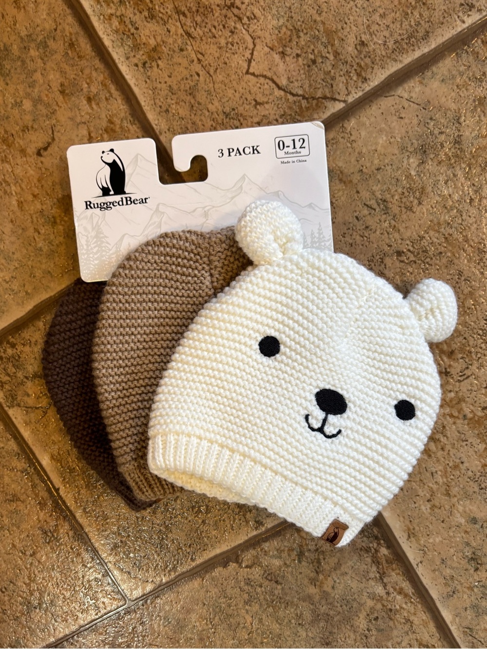 NWT Rugged Bear 3 pack Knit baby hats sz 0-12 months